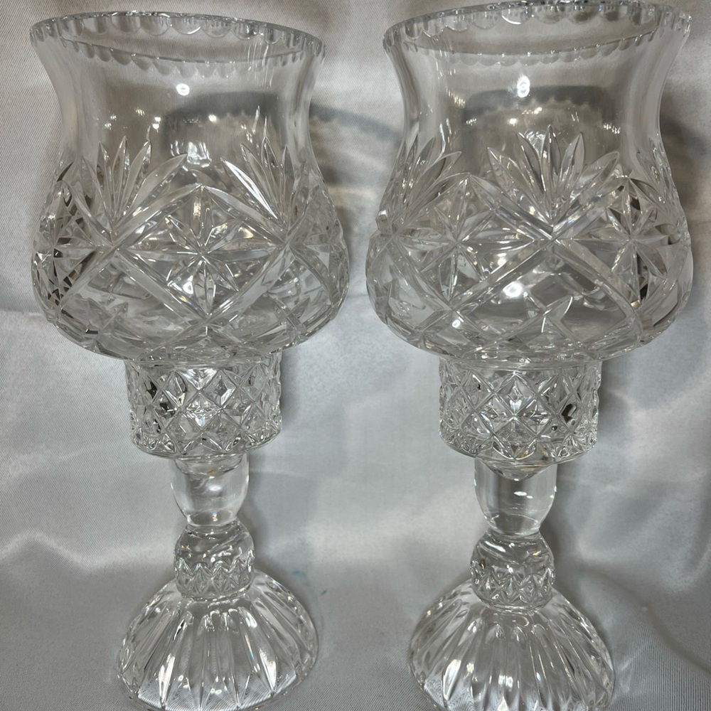 Elegant Crystal hurricane Candle Holders vintage - Picture 15 of 16